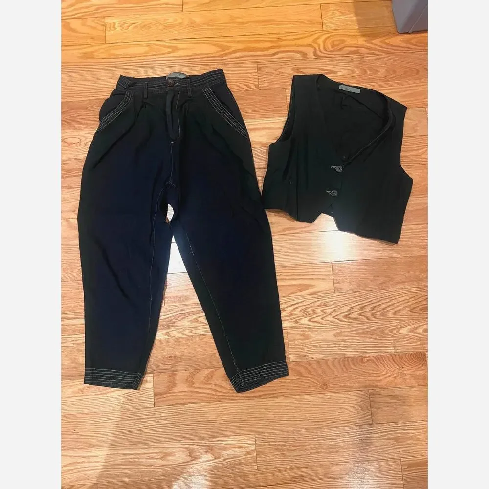 100% Linen Pants Rachel Antonoff Dark Green 2 - Part of a Set (Sold Separately) - Picture 1 of 8